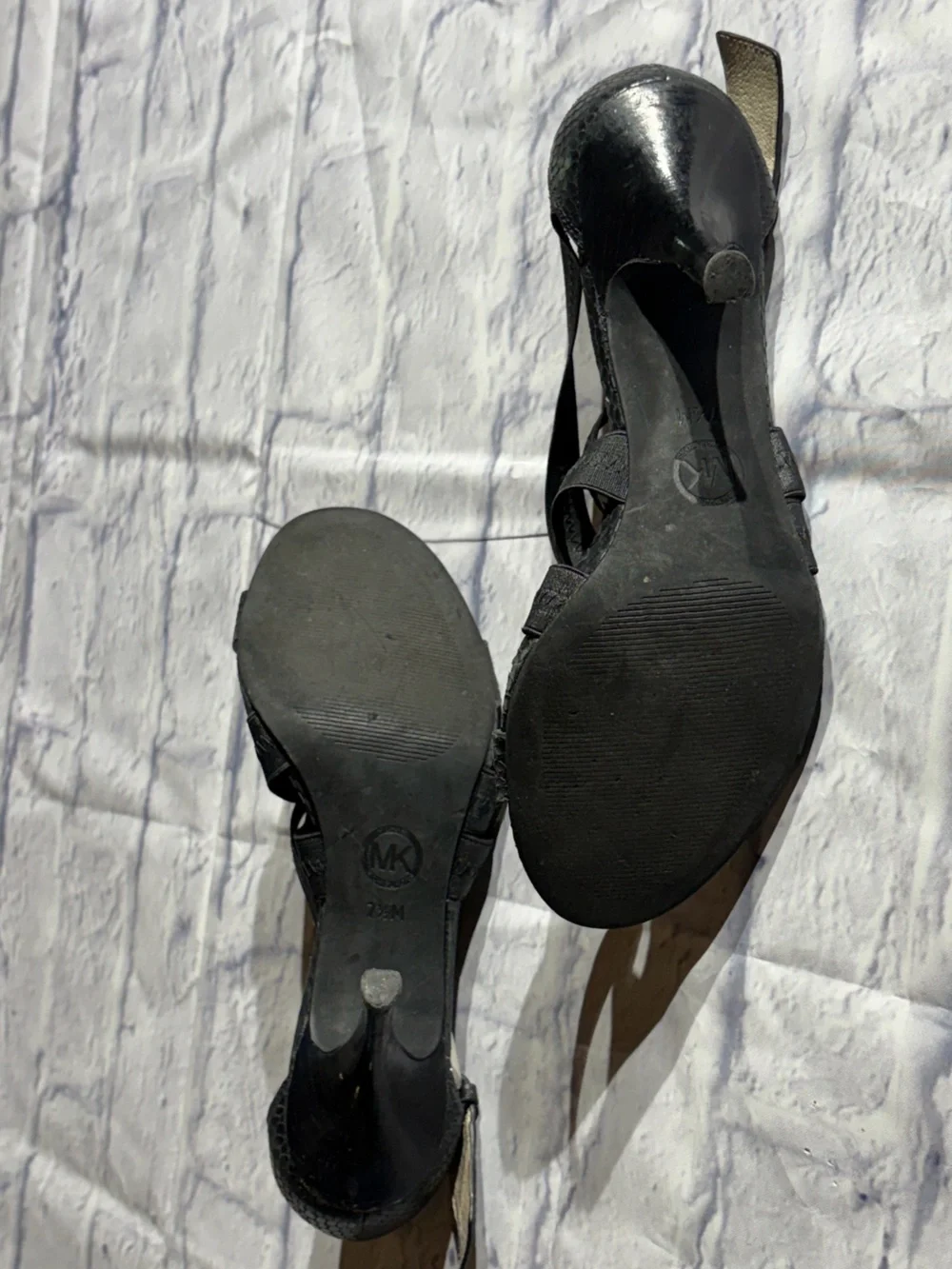 Michael Kors Black Snake Embossed Strappy Kitten Heel Sandals Size 7.5